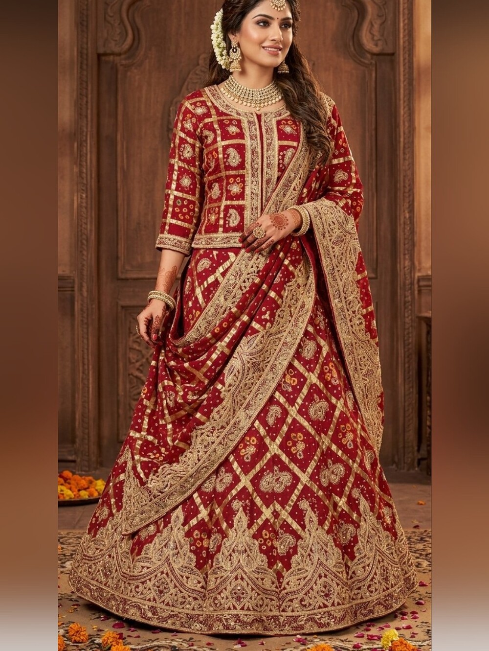 Vintage Embroidered Maroon & Gold Bridal Lahenga Choli  Zari Hand Work